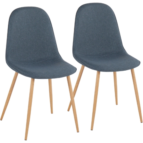 Pebble Dining Chair in Blue Fabric & Wood FInish Metal (Set of 2)